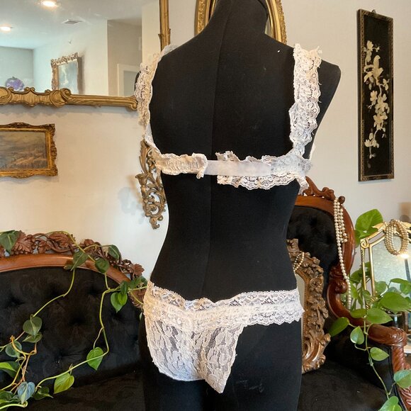 Vintage Floral Lace Rhinestones Bra & Panty 2 Piece Set Size XS/S - Picture 4 of 9